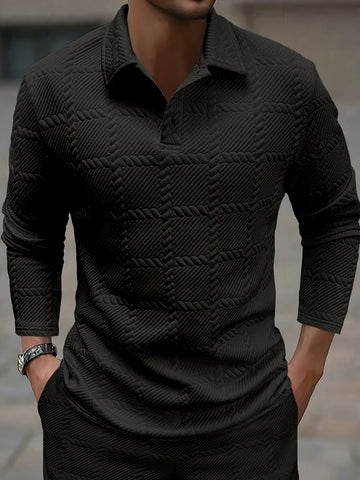 Stylish Knitted Jacquard Polo Shirts for Men - Casual T-Shirts for Spring and Autumn
