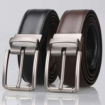 Beltox Men's Second Layer Cowhide Reversible Belt 1.25' Rotate Brushed Roller Buckle Gift Box