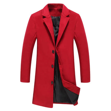 Winter Warm Men's Wool Coat Casual Long Trench Windbreaker Youth Faion Thiened Woolen Outerwear Mid-Length Coat