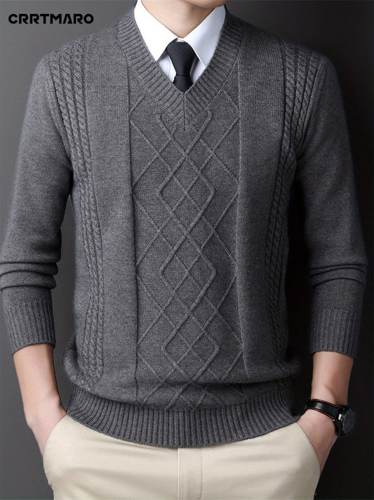 Men's Casual V-Neck Cable-Knit Sweater - Vibrant Red Regular Fit Spring/Fall Pullover, Soft Durable Knit Fabric, Easy Care Hand Wash/Dry Clean, Versatile Layering Essential, Knitted Sweater, Fall Wardrobe, Classic Vneck, Comf