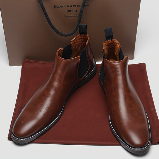 Men's Solid Color Slip On Vintage Chelsea Boots, Comfy Non Slip Durable Rubber Sole Business Style Walking Shoes, Men's Footwear