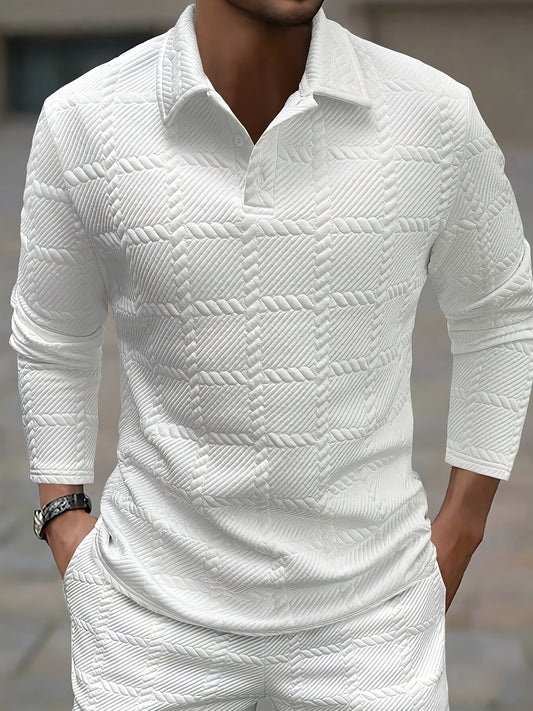 Stylish Knitted Jacquard Polo Shirts for Men - Casual T-Shirts for Spring and Autumn