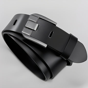 Men'S Genuine Leather Belt with Alloy Buckle - Elegant Black Design, Medium Width for Business & Casual Wear, Sweat-Resistant, Durable Alloy Buckle, Perfect for Waist Size, All-Season Use, Ideal for Jeans & Formal Attire, For