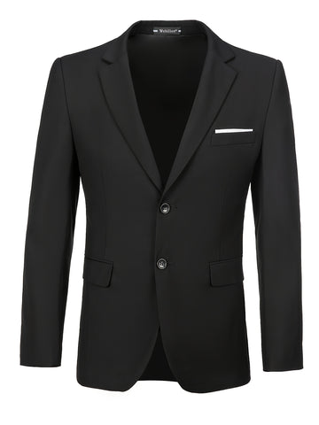 Men'S Slim-Fit Casual Blazer - Two-Button Single-Breasted Solid Color Jacket with Notched Lapel, Long Sleeves & Chest Pocket for Weekend & Office Wear, Office Wear Blazer, Modern Business Style, Structured Design