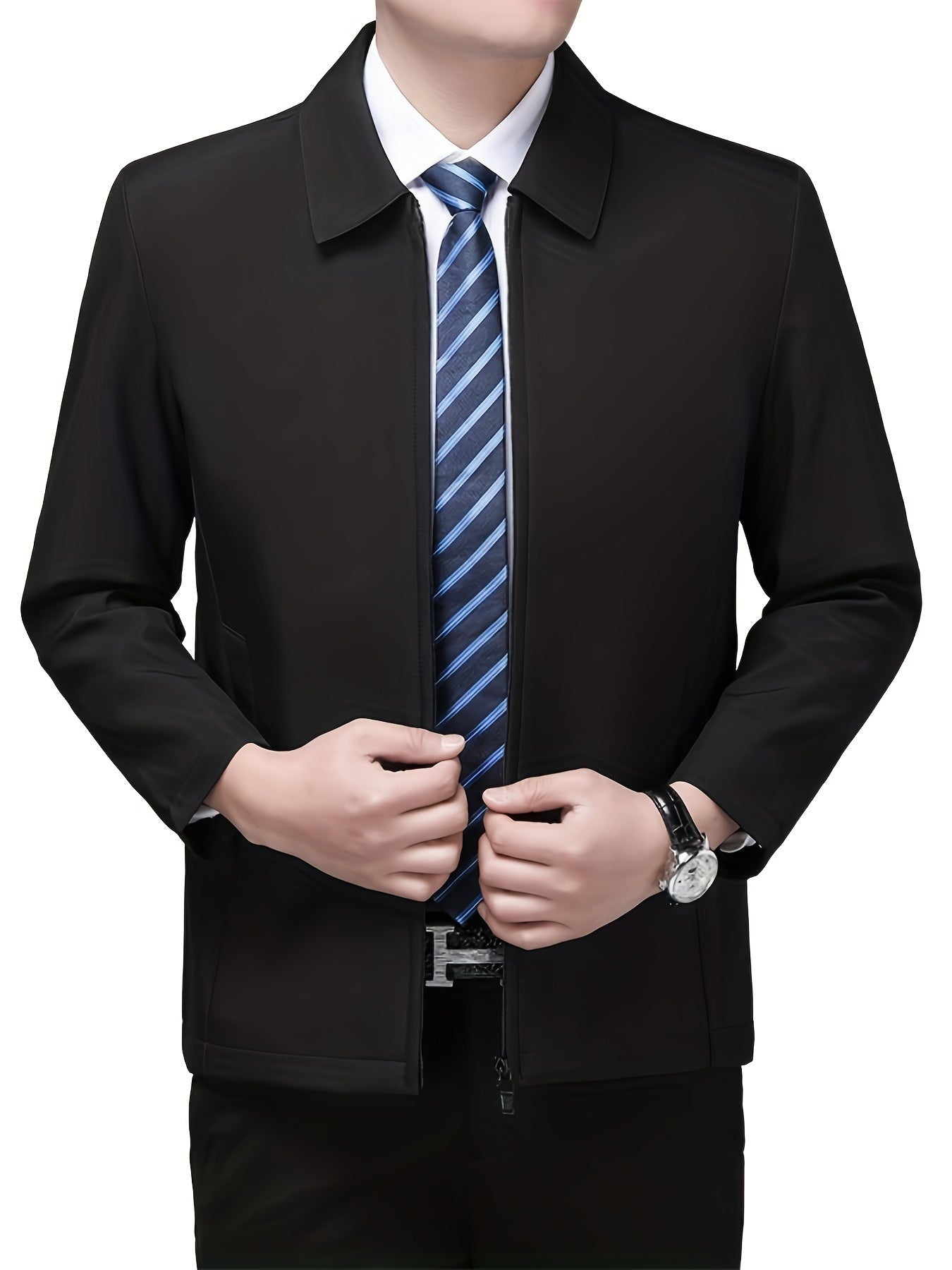 Men'S Casual Solid Color Zipper Jacket - Lightweight, Breathable Polyester, Regular Fit, Long Sleeve, Button-Up with Flap Pockets - Perfect for Spring & Summer Business or Casual Wear, Spring Jacket | Classic Lapel | Zipper C