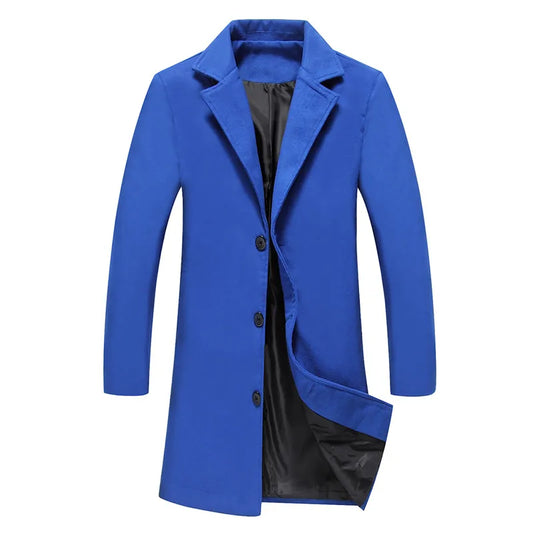Winter Warm Men's Wool Coat Casual Long Trench Windbreaker Youth Faion Thiened Woolen Outerwear Mid-Length Coat