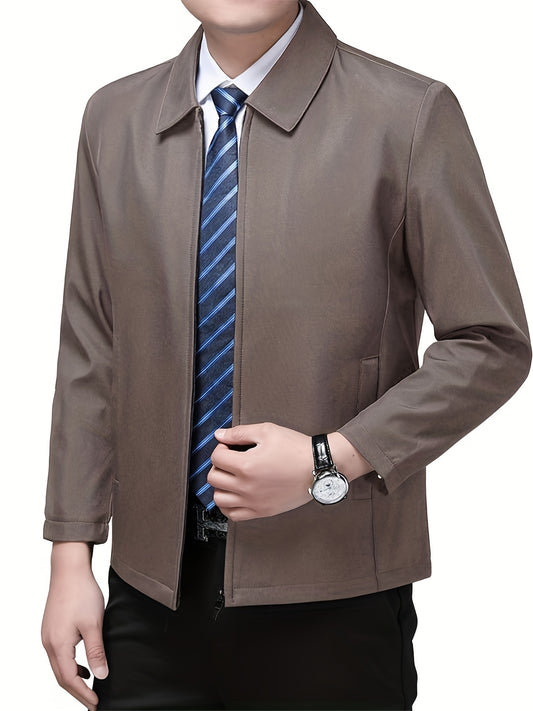 Men'S Casual Solid Color Zipper Jacket - Lightweight, Breathable Polyester, Regular Fit, Long Sleeve, Button-Up with Flap Pockets - Perfect for Spring & Summer Business or Casual Wear, Spring Jacket | Classic Lapel | Zipper C