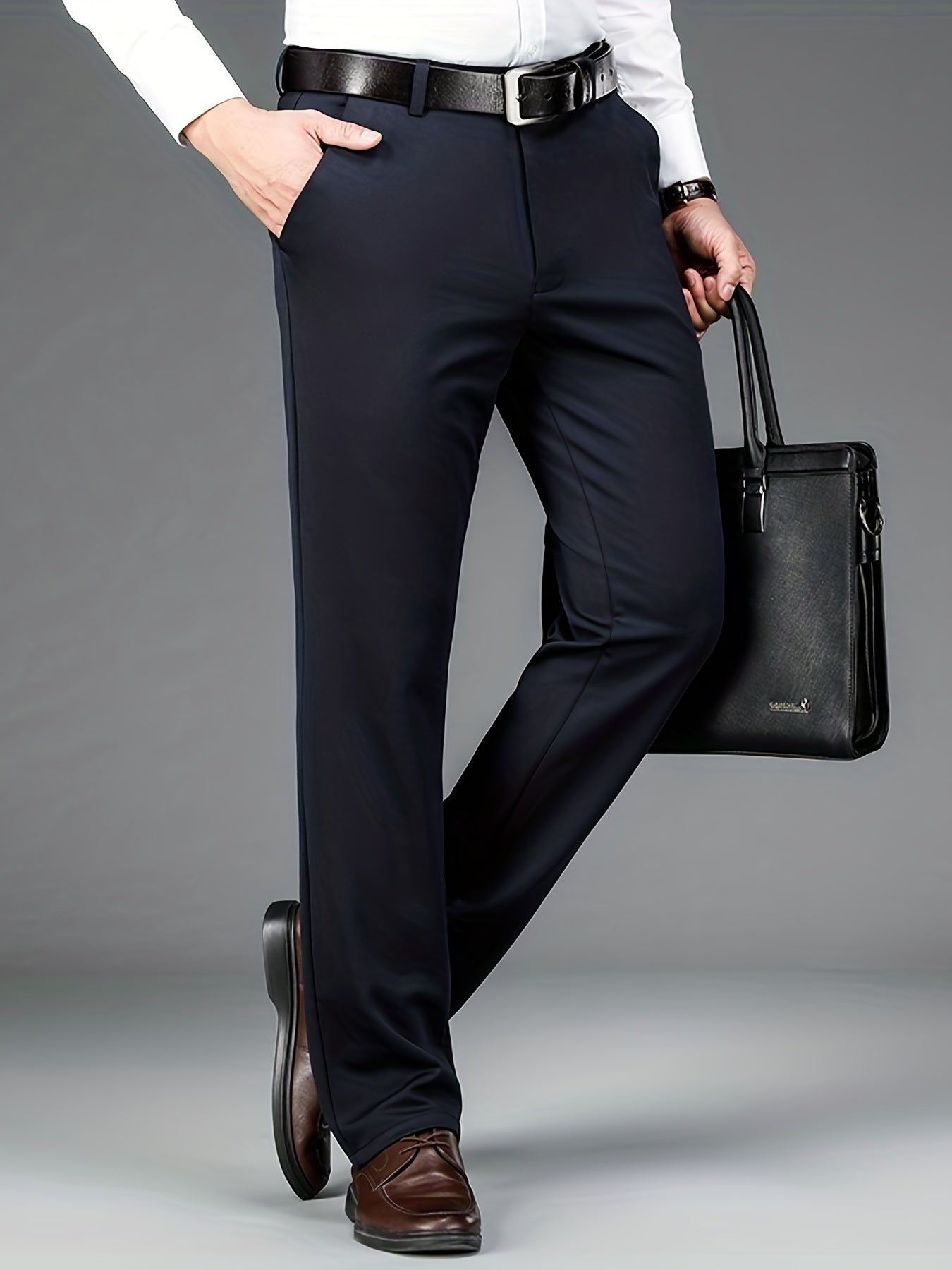 Classic Design Dress Pants, Men's Formal Solid Color Slightly Stretch Dress Pants For Spring Summer Business, Old Money Style