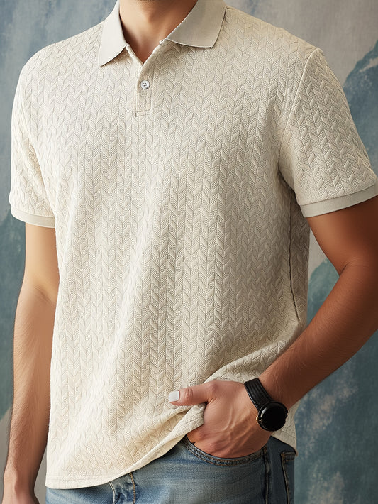 Summer Wear 97% Polyester 3% Spandex Polo Shirt - Men's Casual Solid Color Short Sleeve Knit Fabric with Lapel Collar, Slight Stretch, Regular Fit - 280gsm