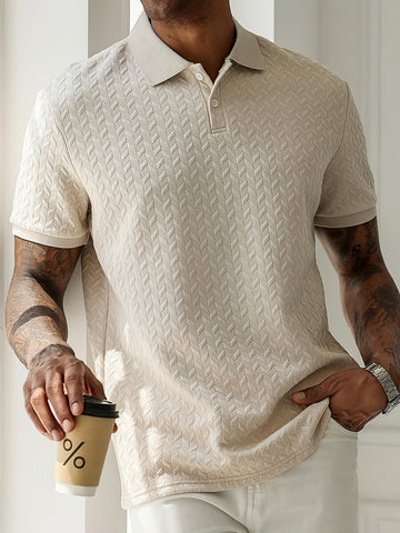 Summer Wear 97% Polyester 3% Spandex Polo Shirt - Men's Casual Solid Color Short Sleeve Knit Fabric with Lapel Collar, Slight Stretch, Regular Fit - 280gsm